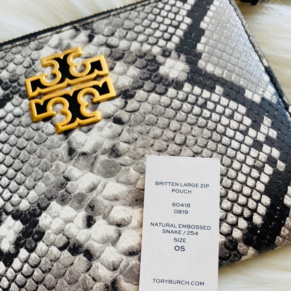 Tory Burch Britten python Lg Zip Pouch/Wristlet - Picture 3 of 8